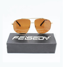 FEISEDY Retro Aviator Polarized Sunglasses Women Men 70s Vintage Square Shades Trendy Mirrored Sunglasses B2364-(GLD SHN, BRWN)