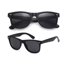 PolarSpex Mens Sunglasses - Retro Sunglasses for Men, Polarized Sunglasses for Womens (Black, Smoke)